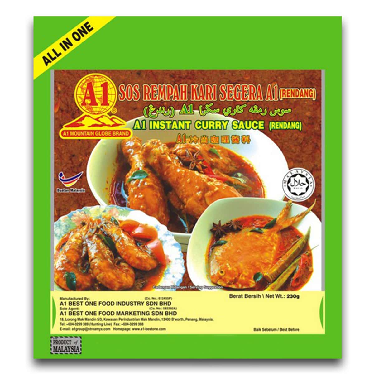 Buy A1 Mountain Globe Brand Instant Curry Sauce (Rendang) - 230 gm